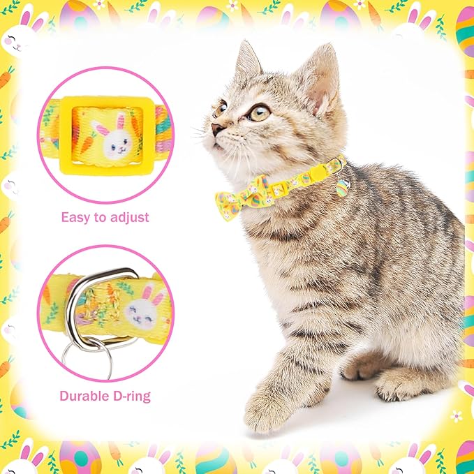 PUPTECK Cat Collar Breakaway with Bells, Kitten Collar Outfit Adjustable for Girl Boy Small Pet Puppy Bunny, Cute Costume Accessory with Safety Release Buckle (Bowtie-Easter)