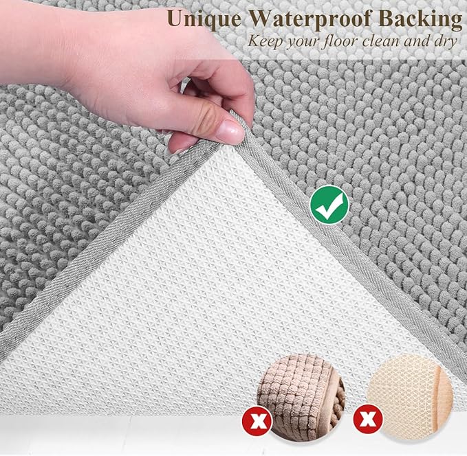 VIVAGLORY Soft Cat Litter Box Mat, Large Litter Trapping Mat for Indoor Cat, Machine Washable Cat Kitty Litter Tray with No-Slip and Waterproof, 31"× 20", Grey