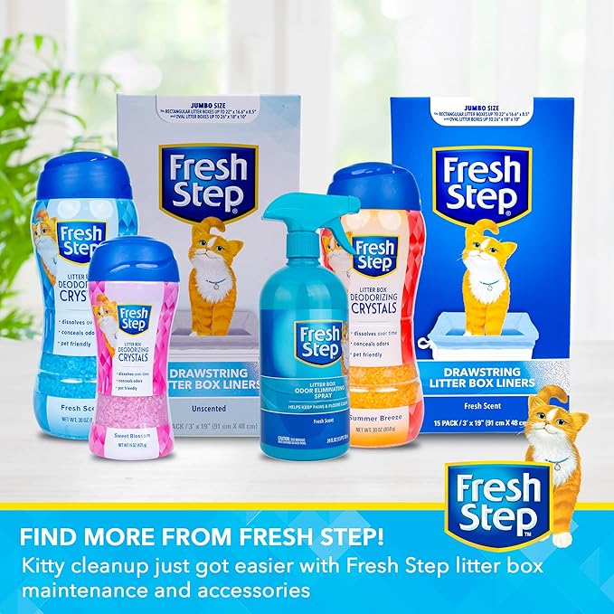 Fresh Step Jumbo Drawstring Cat Litter Box Liners X-Large Oval Rectangle Pans Heavy Duty Unscented 36 x 19 Inch 15 Count Leak Proof Easy