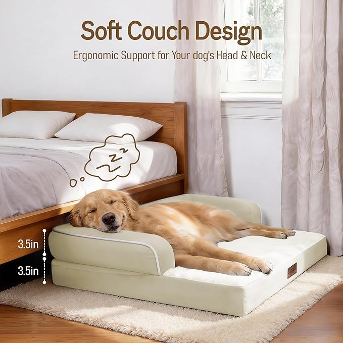 Comfort Expression Extra Large Dog Bed - XXL Orthopedic Washable Bed for Big Dogs - Waterproof Bolster Pet Couch with Removable Non-Slip Cover, 48 x 33