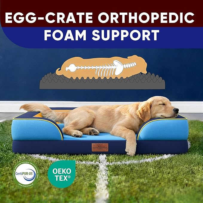 Comfort Expression Orthopedic Dog Bed for Extra Large Dogs 42x30 Inch, Waterproof Egg Crate Foam XL Pet Bed with Bolsters, Dog Couch with Washable Cover & Non-Slip Bottom, Houston