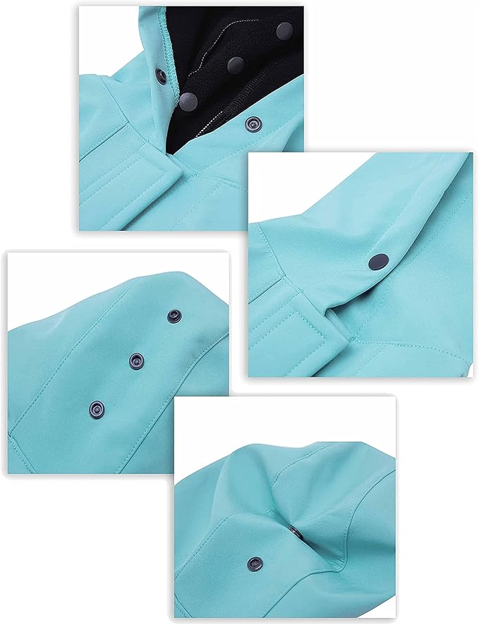 Blueberry Pet 2023 New 14" Waterproof Dog Softshell Jacket, Hooded Raincoat and Windbreaker with Leash & Harness Hole, Blue Turquoise, Outdoor Rain Gear for Dogs
