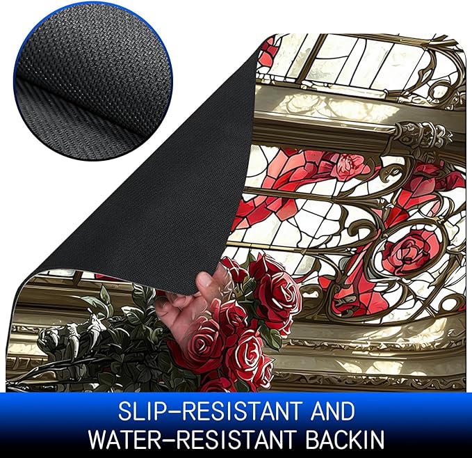Dog Food Mat, 19.6" x 23.6" Absorbent Pet Feeding Mat for Food and Water, Waterproof Diatom Mud Pet Placemat with Non-Slip Rubber Backing, Easy Clean Cat Bowl Mat for Floors - Rose Black Skull