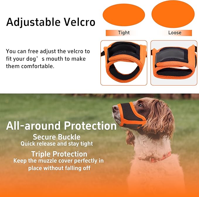 Seyezo Dog Muzzle, Soft Breathable Muzzle for Small Medium Large Dogs, Air Mesh Nylon Muzzle Cover Prevent Biting Barking Chewing, Adjustable Drinkable Pet Muzzle 6 Sizes (Orange,S)