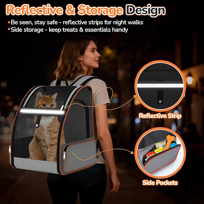 Cat Backpack Carrier Expandable for Outdoor - Foldable Cat Backpack with Breathable Mesh for Small Dog Puppy Kitten Up to 15 lbs - Soft Sided Pet Carrier for Travel Hiking Camping (Gray)