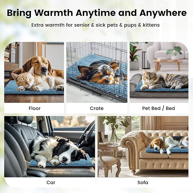 Dog Bed Mat Self Heating Pad for Medium Small Dogs, Dog House Bed Crate Pad for Sleeping Self Warming Pet Bed Puppy Blanket with Removable Washable Cover, Blue 36 Inches