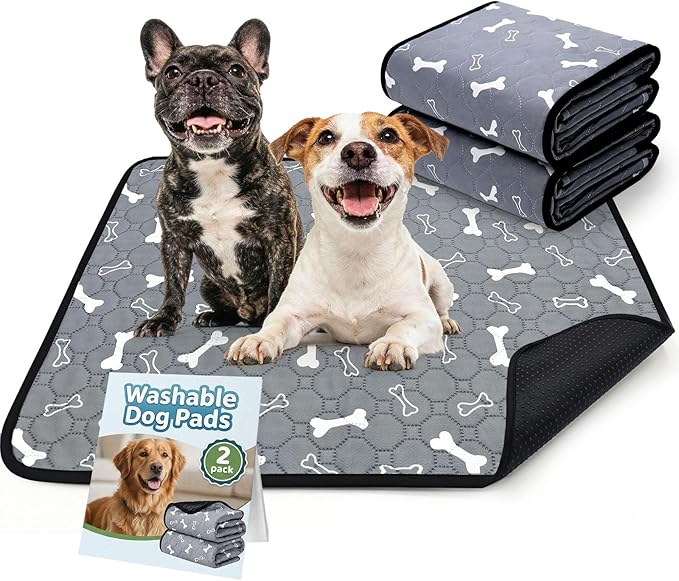 BAEJMJK Washable Dog Pee Pads 4-Layer Super Absorbent Puppy Training Pads Waterproof Non-Slip Leak-Proof Reusable Mats for Potty, Crate, Playpen & Travel(20"x28",Gray 2-Pack)