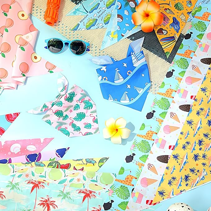 Huhumy 100 Pcs Dog Bandanas - Hawaiian Summer 3 Sizes Washable Adjustable Bandanas for Beach - Small, Medium, Large Pets