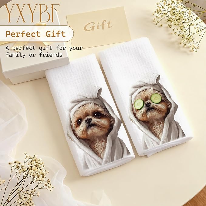 Funny Shih Tzu Hand Towels for Bathroom Powder Room Spa Decor 16x24 Inches, Shih Tzu Gifts for Women, Funny Bathrobe Dog Bathroom Towels Decorative, Set of 2