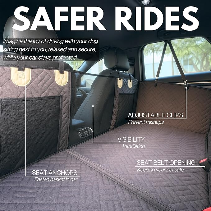Back Seat Pet Cover for Dogs, Premium Dog Hammock for Car with Hard Bottom | Universal Car Seat Protector, Waterproof & Washable | Dog Car Seat Cover for Large