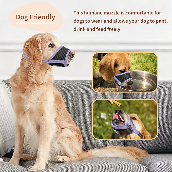 HEELE Dog Muzzle,Soft Nylon Muzzle Anti Biting Barking Chewing,Air Mesh Breathable Drinkable Adjustable Loop Pets Muzzle for Small Medium Large Dogs (Purple, S)