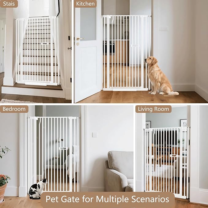 55.1" Extra Tall Cat Gate for Doorways, Dog Gate Indoor for Stairs/Hallways/Kitchen, 34-38.1" Wide Include 4.13" Extension Kits, No Drilling Auto Close High Pressure Mounted, White
