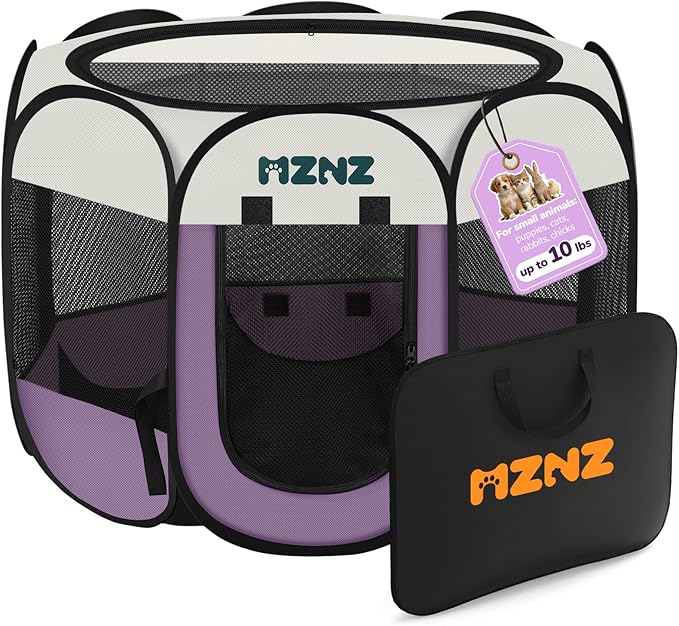 Dog Cat Playpen, Portable Small Animal Playpen Crate Indoor for Dogs Cats Rabbits, Foldable Guinea Pigs Bunny Cage Enclosure Outdoor, Pop Up Dogs Cats Tent Kennel with Carrying Case, Purple
