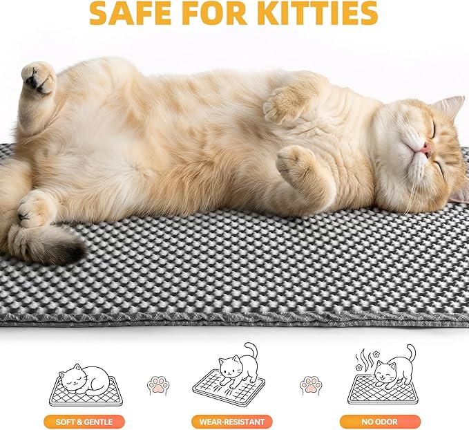 Cat Litter Mat 24x15 Inches, Honeycomb Double Layer Litter Trapping Mat, Waterproof Leakproof Urine Proof Cat Litter Box Mat for Cat Litter Box Area, Floor, Kitty Litter Rug