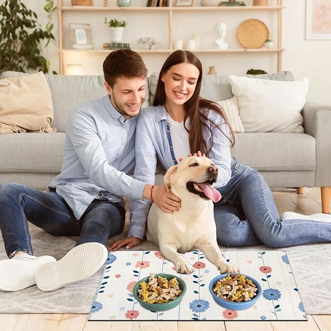 Whispering Spring Floral Dog Food Mat Absorbent Dog Cat Bowl Mat for Food and Water, Quick Dry Pet Feeding Placemats Non-Slip Feeding Mats Pet Supplies, 24" x 32"
