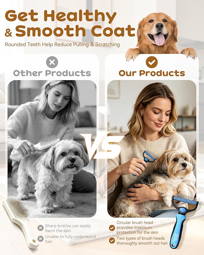 Pet Pro Grooming Tool, Dematting Comb for Dogs and Cats, Deshedding Dog Brush, Undercoat Rake for Dogs, Removes Tangles Knots and Loose Fur, Grooming Tool for Thick Coats (Pink)
