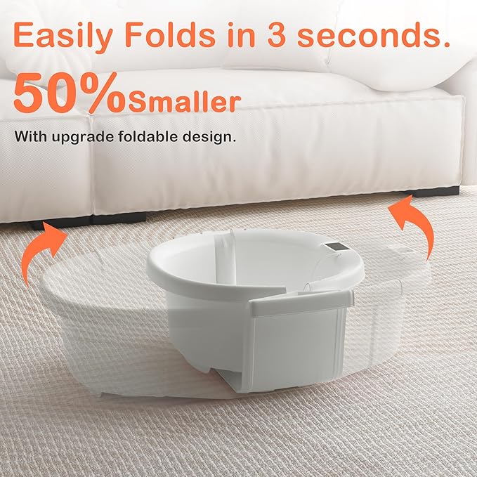 Collapsible Baby Bathtub - Large Baby Bath Tub with Thermometer & Cushion | Travel Portable Newborn Infant Bathtub | Foldable Toddler Bathtub for Baby 0 to 36 Months (White)