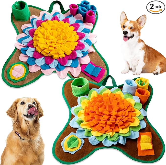 Tatuo 2 Pack Pet Snuffle Mat for Dogs Treat Interactive Dog Feeding Mat Portable Puzzle Toys for Small Medium Breed Dogs Puppy Foraging Feed Game(Elegant Style)