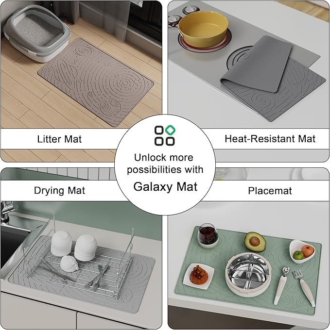 OHMO Dog Food Mat, Silicone Waterproof Cat Food Mat, Non-Skid Spill Proof Pet Feeding Mat for Food and Water, Easy to Clean Dog Placemat(Beige, 23.6" x 15.8")