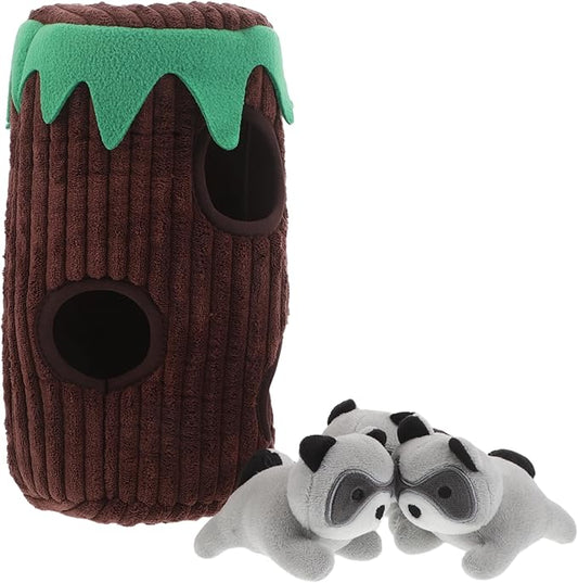 1 Set Raccoon Plush Dog Chew Toy for Small Medium Large Dogs Interactive Burrow Enrichment Toy with Squeakers Puppy Brain Teaser Puzzle for Biting