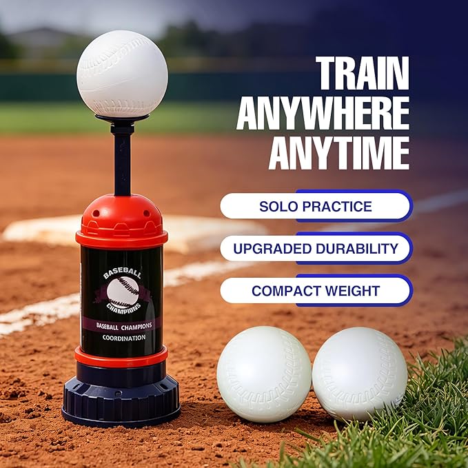 RedSwing Baseball Tee Popper – Pop-Up Baseball Trainer for Beginners, Self-Pitching Hitting Tee with Bat & 3 Balls, Portable Automatic Ball Launcher for Backyard Batting Practice
