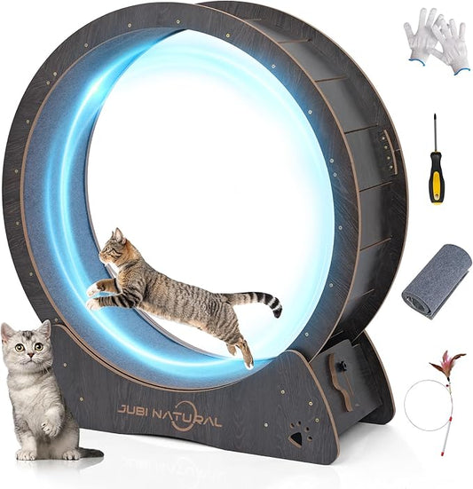 Cat Exercise Wheel for Indoor Cats, 43" Large Cat Running Wheel with Quiet Carpet Track, Safety Lock, Anti-Pinch Design, Cat Treadmill for Energy Release, Weight Control & Healthy Activity- Black