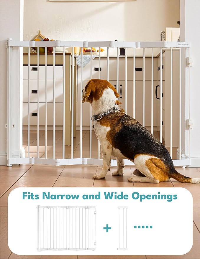 No Pawblems Retractable Safty Gate, Metal Adjustable Dog Gate for Doorways, Stairs & Hallways, Expands to 45" Wide, 36" Tall Gate, Auto Retract Design, No Bottom Bar, White