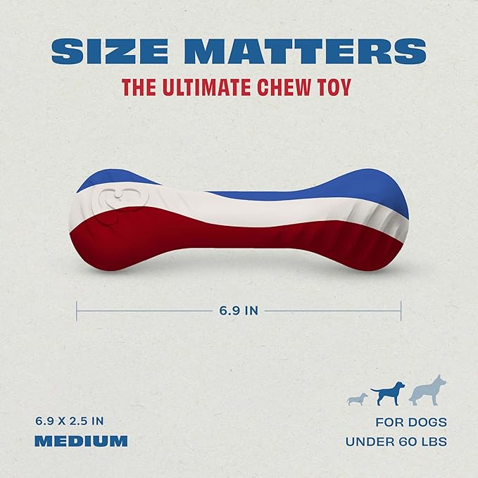 Benebone Natural Rubber Dog Chew Toy, Dog Bone, Limited Edition America 250, Medium
