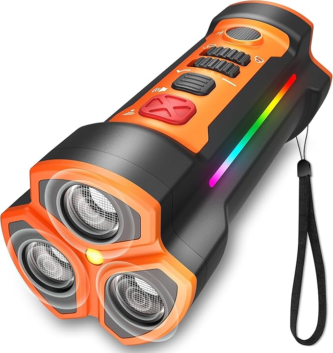 Ultrasonic Dog Bark Stopper, Three-Sensor Bark Control with Sound, Light, and Beep Functions, Ideal for Dog Owners with Reactive Pets, 33 Feet Reach, 2000mAh Battery, USB Type-C Port