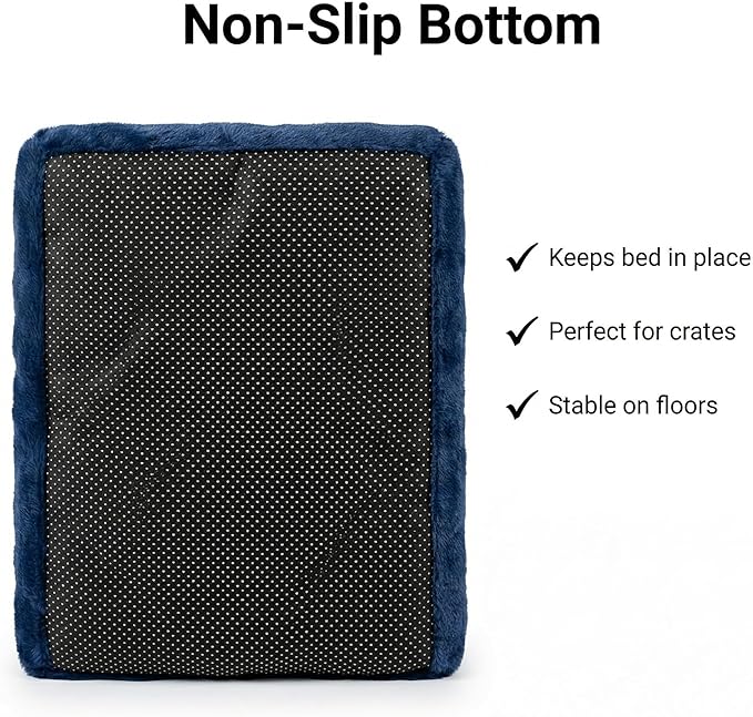 Dog Crate Bed 24x18 for Small Dogs,Washable Dog Crate Mat,Soft Kennel Bed Mattress with Non Slip Bottom,Dark Blue