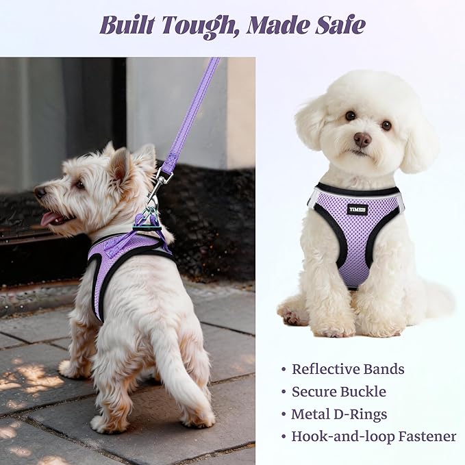 YIMEIS Dog Harness and Leash Set, No Pull Soft Mesh Pet Harness, Reflective Adjustable Puppy Vest for Small Medium Large Dogs, Cats (Taro Purple, X-Small (Pack of 1)
