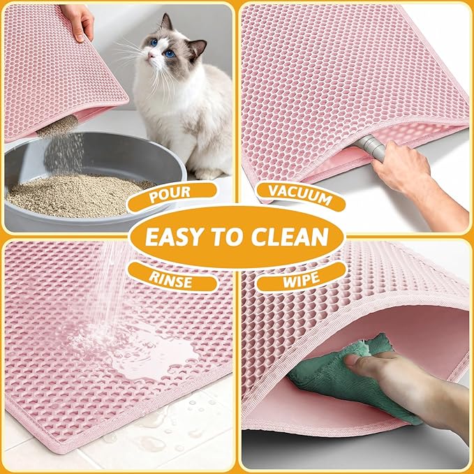 Pieviev Cat Litter Mat Double Layer Waterproof Urine Proof Trapping Mat 1 Pack (Pink, 24x15 Inch (Pack of 1))