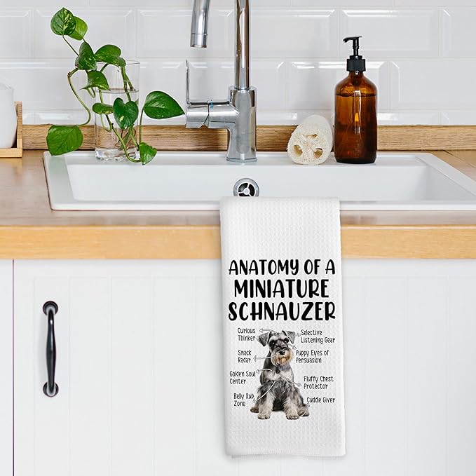Funny Schnauzer Kitchen Dish Towels, Schnauzer Gifts for Women, Funny Dog Bathroom Decor, Gifts for Dog Mom Dad Lovers Hand Towels Kitchen Tea Towel Decorations, 16x24inch