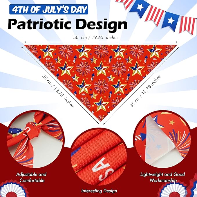 Weewooday 50 Pcs 4th of July Dog Bandanas Bulk for 1776 Patriotic 250th Anniversary Star Red White and Blue Independence Day Flag Scarf for Small Medium Large Outfit(Star, 19.7 x 13.8 x 13.8 Inch)