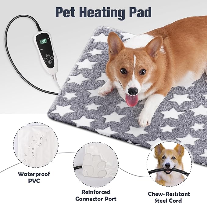 Newget Cat Heating Pad, Large Dog Heating Pad for Arthritis, Heated Dog Warming Pad for Indoor, Pet Heated Pad Blanket with 11 Adjustable Temperature Timer & Chew Resistant Cord (L: 35'' L X 24'' W)