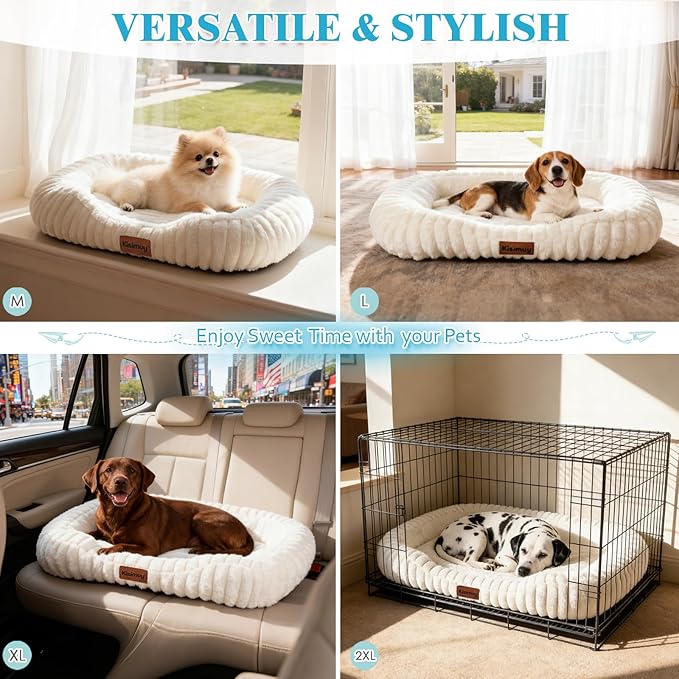 Orthopedic Dog Bed for Extra Large Dogs, Comfort-Sided Calming Pet Bed Couch with Breathable Memory Foam, Plush Faux Rabbit Fur & Anti-Slip Bottom, Machine Washable, 43"x31"x5.5", Cream