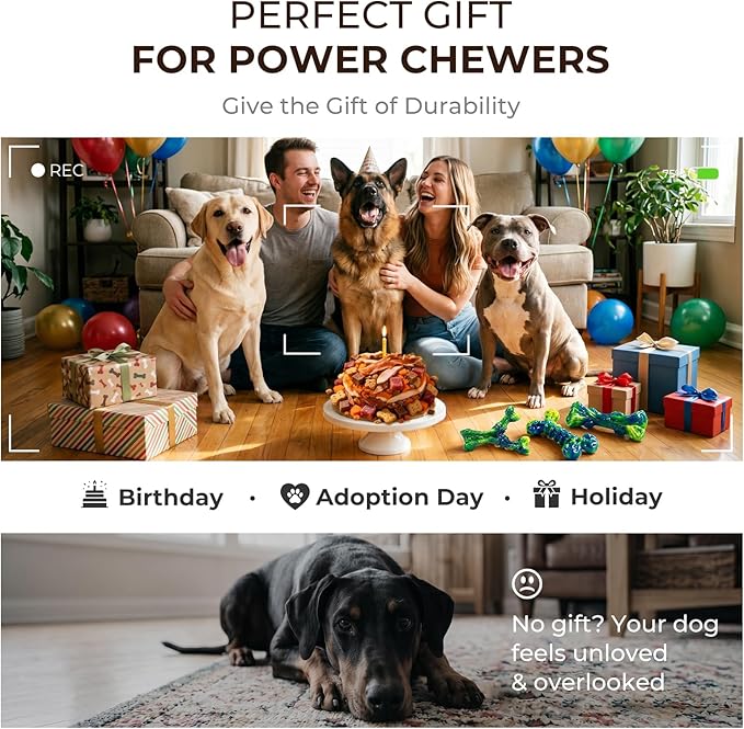Kseroo Indestructible Dog Toys for Aggressive Chewers: 3-Pack Peanut Butter Flavored Hard Nylon Dog Chew Toys for Medium & Large Dogs(25-90lbs), Super Chewer Dog Bones Toys to Keep Them Busy, Green
