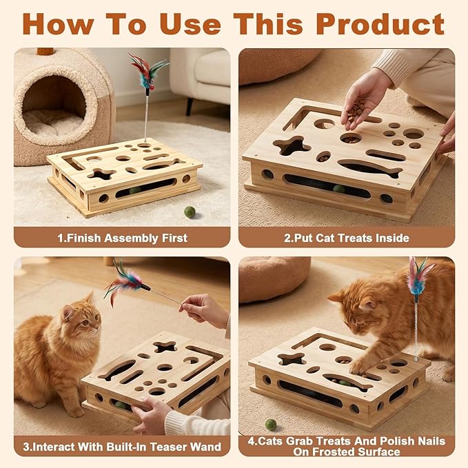 Cat Nail File Scratcher with Sandpaper Stress-Free Alternative to Trimming Nails, 2026 New Cat Scratch Puzzle Enrichment Box, Advanced Claw Saver Box for Cats with 1 Teaser Wand and 2 Catnip Balls