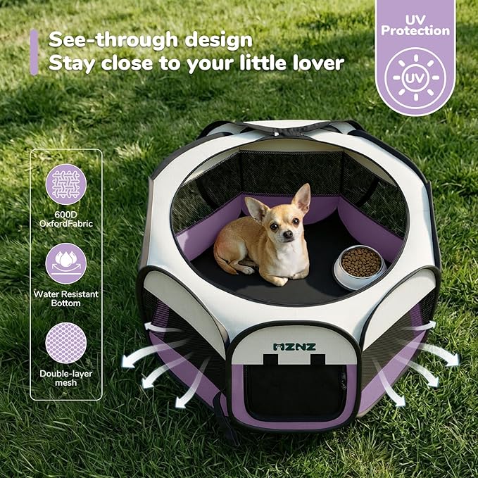 Dog Cat Playpen, Portable Small Animal Playpen Crate Indoor for Dogs Cats Rabbits, Foldable Guinea Pigs Bunny Cage Enclosure Outdoor, Pop Up Dogs Cats Tent Kennel with Carrying Case, Purple