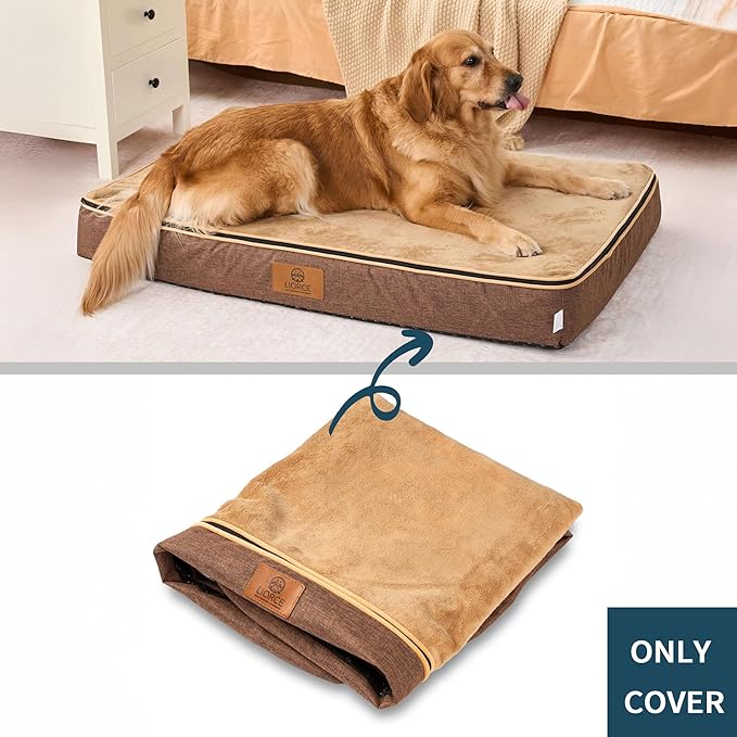 LIROCE Washable Dog Bed Cover Replacement, XXL Wrap-Around Zipper Cover for Orthopedic Memory Faom Dog Bed (48x30x6 inches), Brown