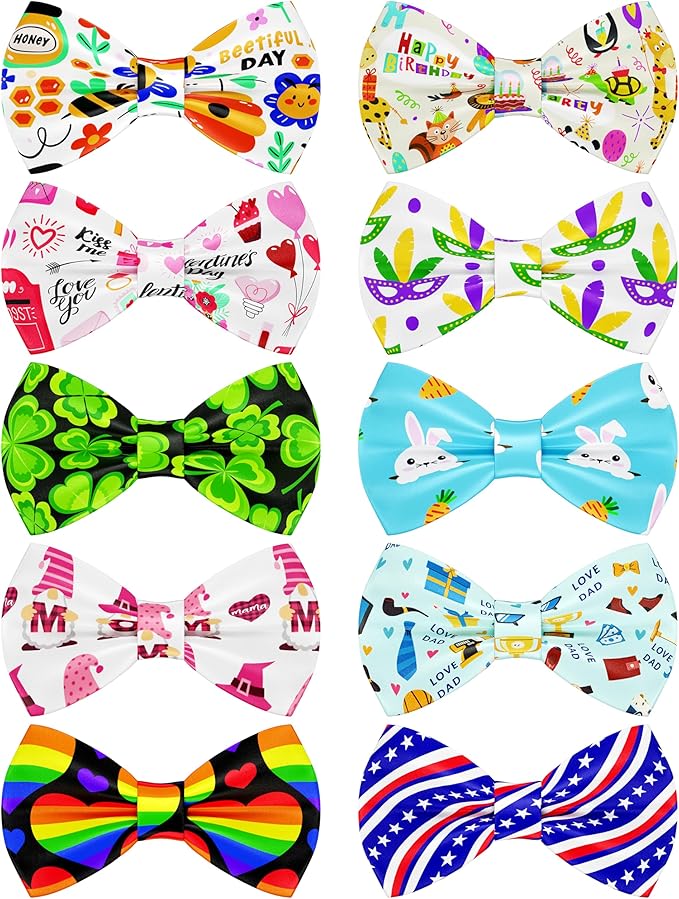 PET SHOW 10 Pack Holiday Small Dog Bow Ties Sliding Collar Attachments Puppy Cats Festival Bowties for Medium Dogs Spring Summer Bowknots Birthday Party Pet Grooming Accessories(Small)