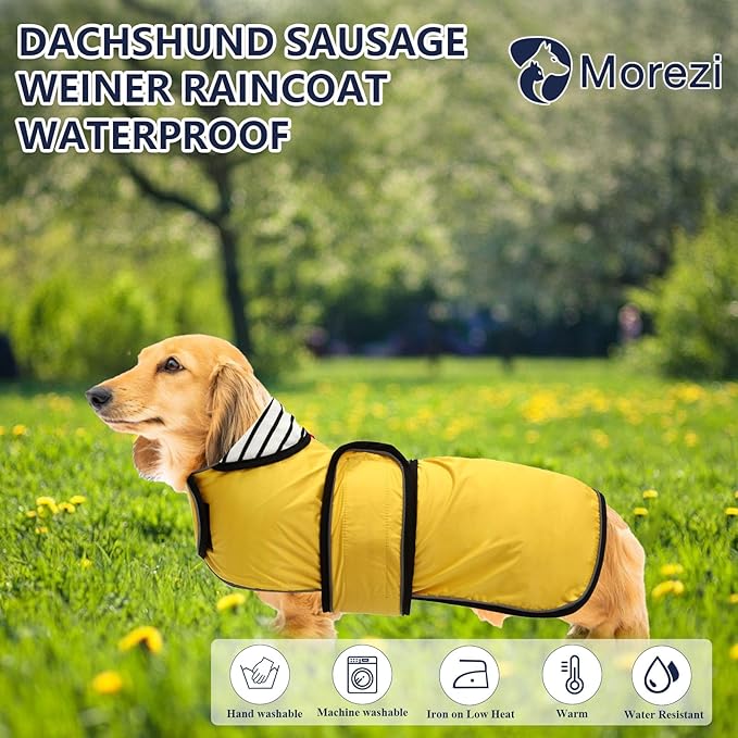 Dachshund Raincoat Corgi Raincoat Dogs Waterproof fit for Dachshunds Weiner Long Back Breeds with Reflective Stripe Great Coverage in Autumn Winter - Yellow - XL