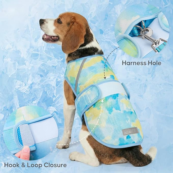 KYEESE Dog Cooling Vest, Lightweight Dog Cooler Jacket, 3D Breathable Mesh Pet Cooling Shirts for Summer with Reflective Stripe, Sun Protection Pet T Shirt for Beach, Hiking, Walking, Blue, 3XL