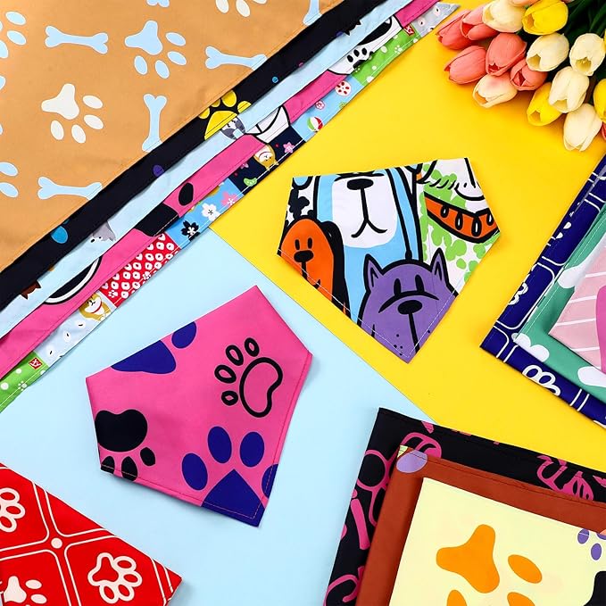 Huhumy 100 Pcs Paw Dog Bandanas Bulk Paw XL Pet Bandanas Colorful Triangle Pet Bibs Scarfs for Medium Large Dogs Spring Summer Birthday Holiday Costume Decoration