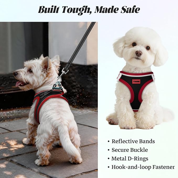 YIMEIS Dog Harness and Leash Set, No Pull Soft Mesh Pet Harness, Reflective Adjustable Puppy Vest for Small Medium Large Dogs, Cats (Black & red 01, Medium (Pack of 1)