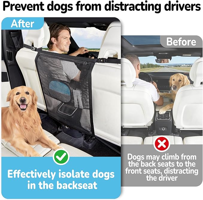 Dog Car Barrier,Pet Barrier with Larger Zipper Organizer Storage,Car Divider Net for Dogs,Dog Barrier for Car/SUV/Truck