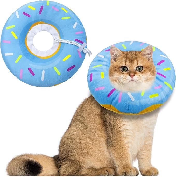 Seyezo Cat Cone Collar Soft, Adjustable Cat Recovery Collars Kitten Cones to Stop Licking, Cute Donut E Collar After Surgery, Anti-Lick Recovery Elizabethan Collar for Kittens(Donut Blue, Medium)