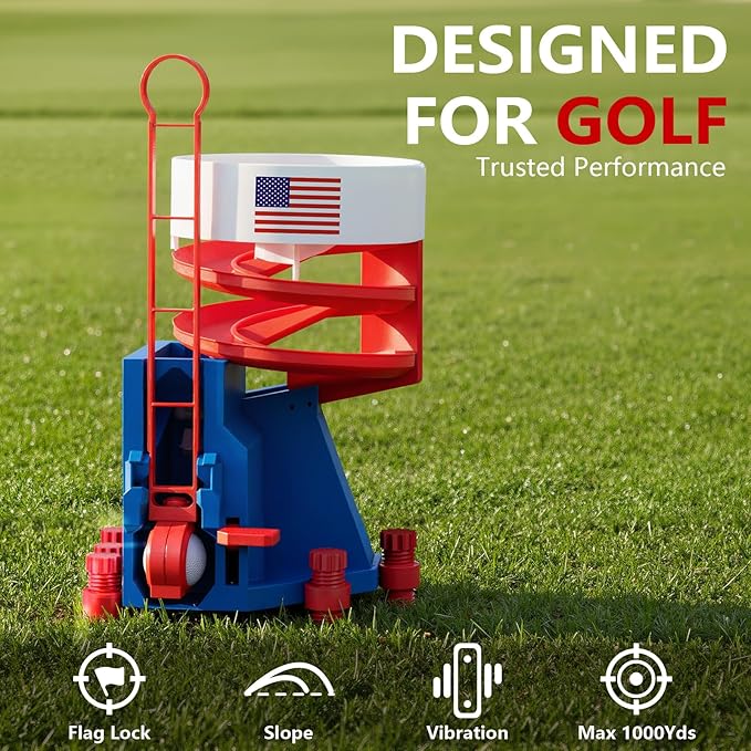 Golf Ball Dispenser, Golf Ball Launcher Pro, Automatic Golf Ball Dispenser & Launcher Pro, High-Capacity Hands-Free Practice Machine(Red+White+Blue)