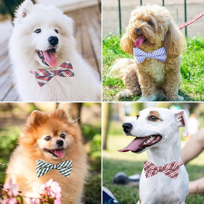 Segarty Puppy Bow Ties, 10 PCS Dog Bowtie Collar Bulk Holiday Cat Collar Grooming Bows for Pet Photography Festival Party Neck Wear Gift, Cute and Plaid Patterned
