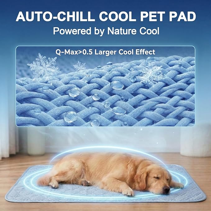 Dog Cooling Mat Q-MAX>0.5 Self-Cooling Mat for Dogs Crate Pad for Dogr, 2-in-1 Long-Lasting Cool Mats and Soft Kennel Pad for Dogs, Easy Washable Mat for Bed Crate Car